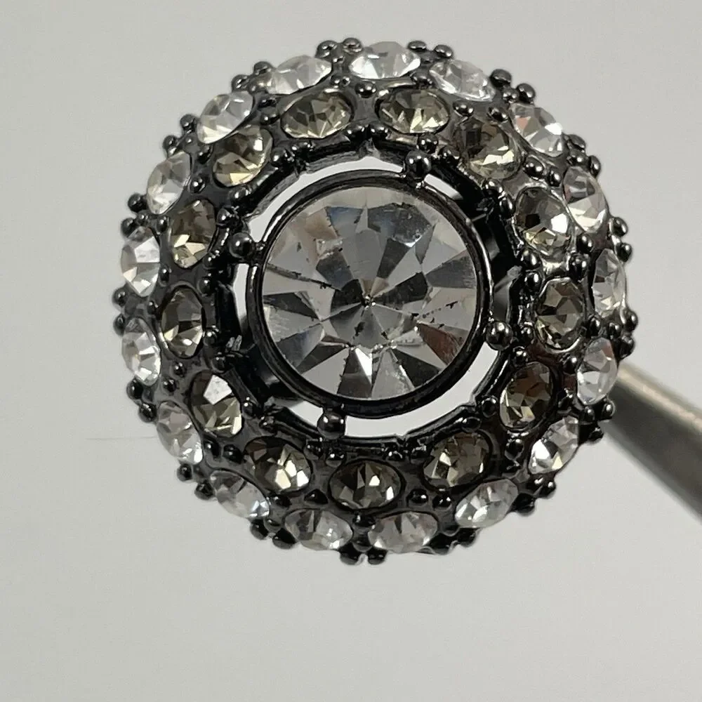 Premier Designs Ring Gunmetal White Gray Rhinestone Statement Boho Cocktail Ring